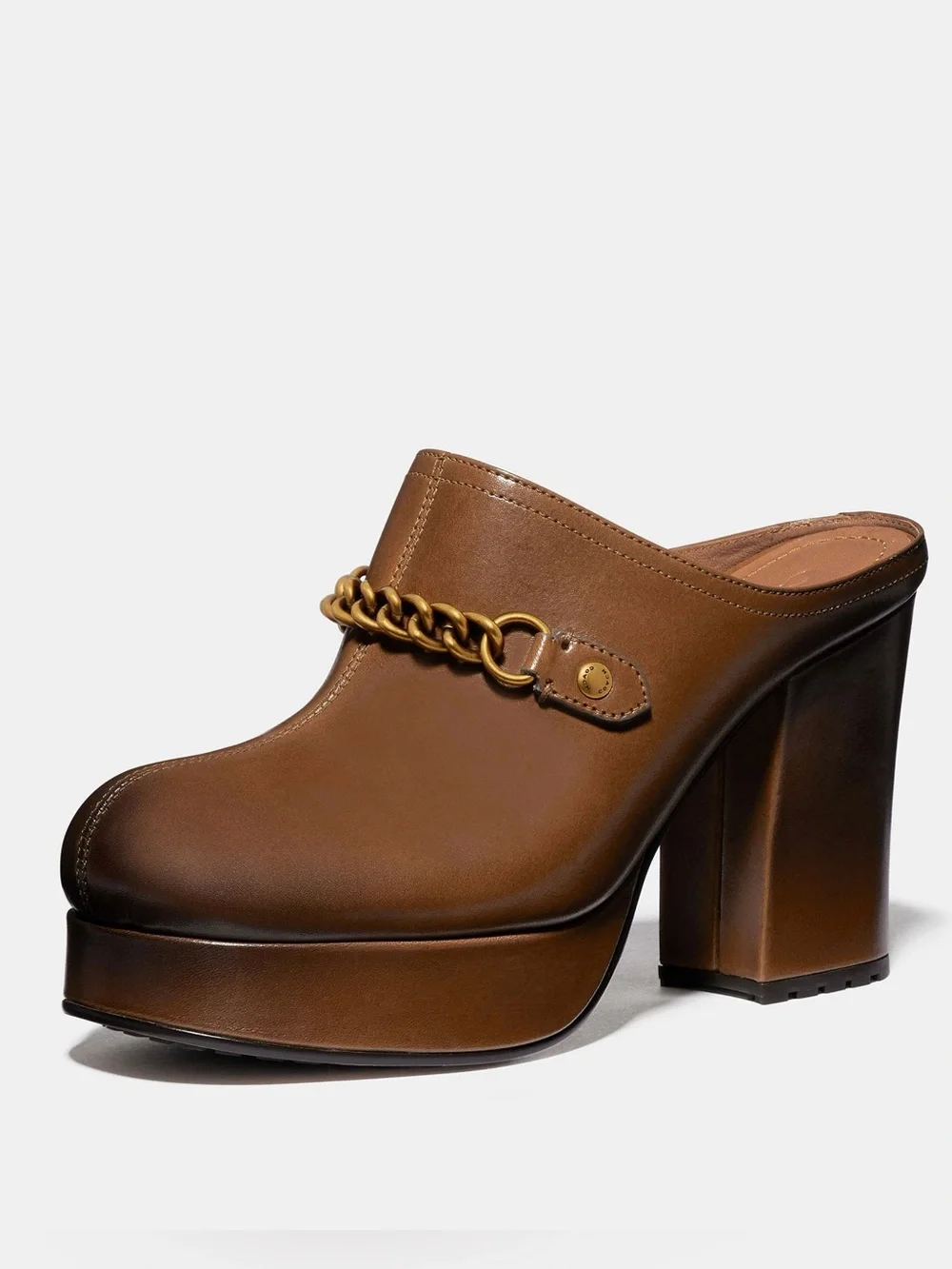 {Coach} Leather Chain-Detail Platform Mules